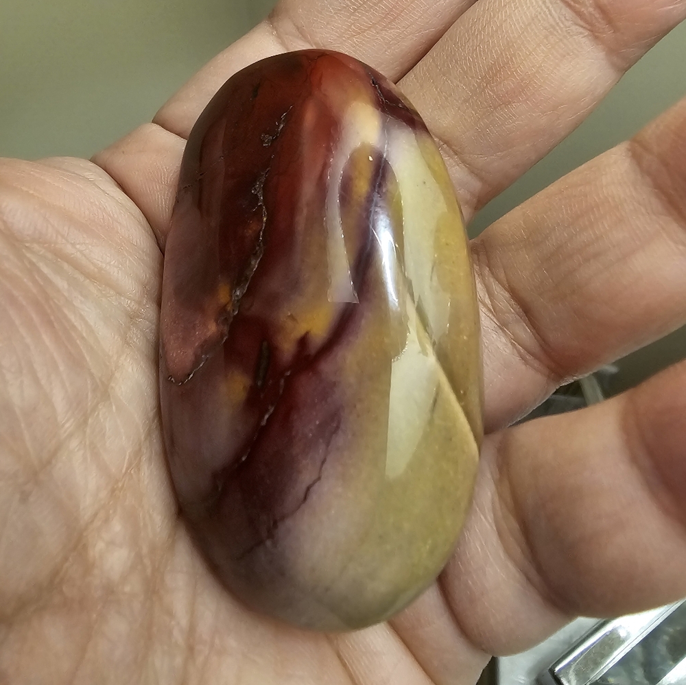 73 grams, Natural Mookaite Jasper Palm Stone, 62mm × 36 mm, New!